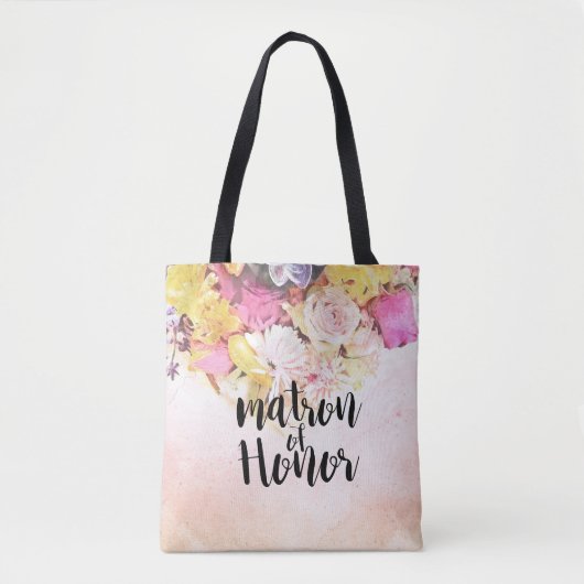 Modern Waterverf Flowers Wedding Matron of Honor Tote Bag (Voorkant)