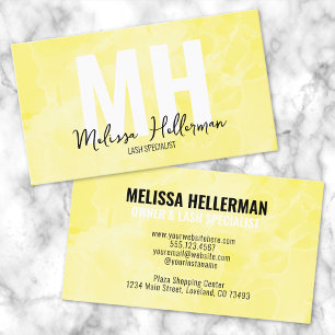 Modern Waterverf geel monogram Visitekaartje