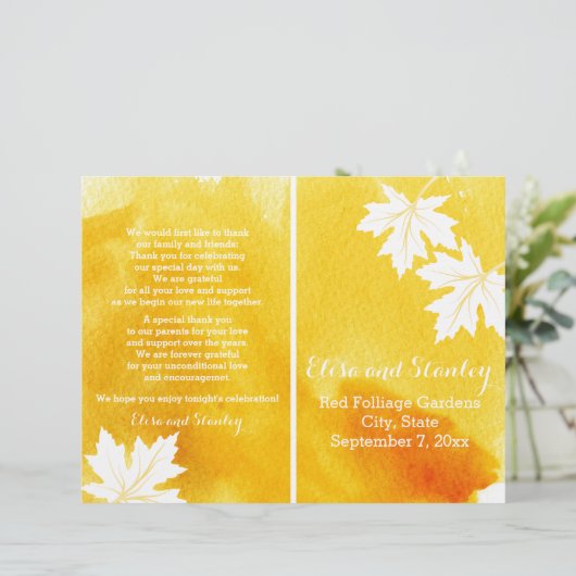 Modern waterverf geel trouwprogramma (Staand voorkant)