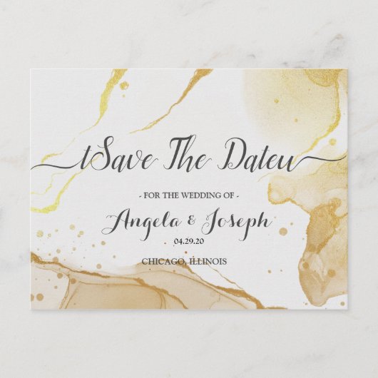 Modern Waterverf Gold Save the Date Briefkaart (Voorkant)