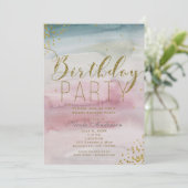 Modern Waterverf gouden Confetti verjaardagsfeest Kaart (Staand voorkant)