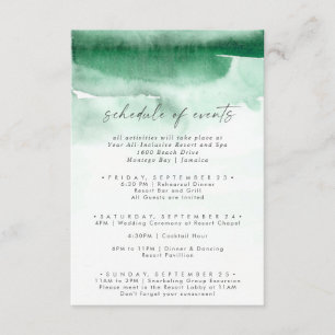 Modern Waterverf Green Wedding Schedule of Events Informatiekaartje