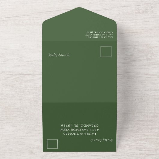 Modern Waterverf Greenery Emerald Wedding All In One Uitnodiging (Buitenkant)