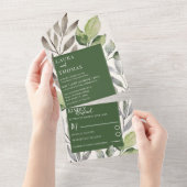 Modern Waterverf Greenery Emerald Wedding All In One Uitnodiging (Afscheurbaar)