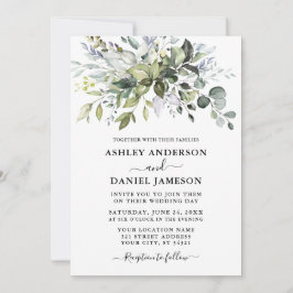 Modern Waterverf Greenery Wedding Dusty Blue Kaart