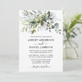 Modern Waterverf Greenery Wedding Dusty Blue Kaart (Staand voorkant)