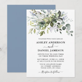 Modern Waterverf Greenery Wedding Dusty Blue Kaart