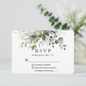 Modern Waterverf Greenery Wedding Dusty Blue RSVP Kaartje (Staand voorkant)