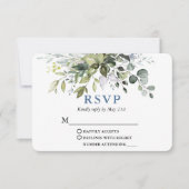Modern Waterverf Greenery Wedding Dusty Blue RSVP Kaartje (Voorkant)