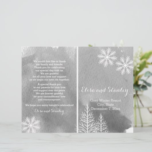 Modern waterverf grijs gevouwen trouwprogramma (Staand voorkant)