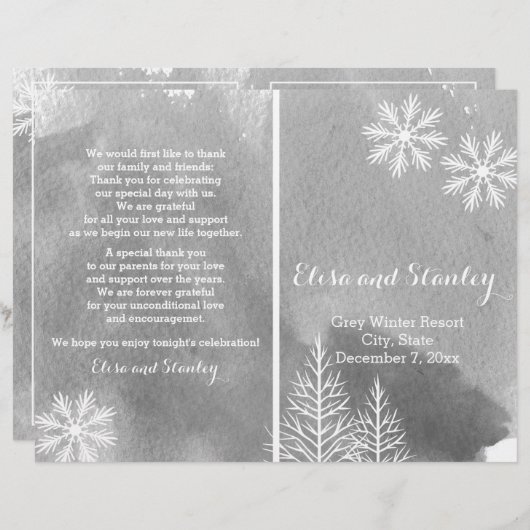 Modern waterverf grijs gevouwen trouwprogramma (Voorkant / Achterkant)