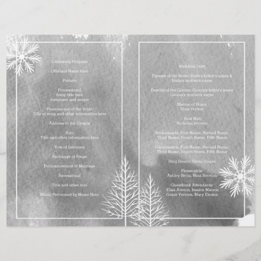 Modern waterverf grijs gevouwen trouwprogramma (Achterkant)