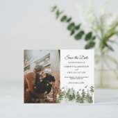 modern Waterverf groen bos met sneeuw Aankondigingskaart (Staand voorkant)