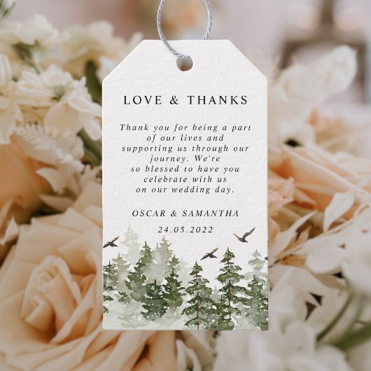 modern Waterverf groen bos met sneeuw Cadeaulabel