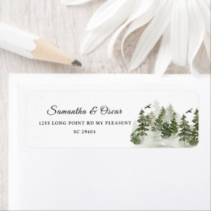 modern Waterverf groen bos met sneeuw Etiket