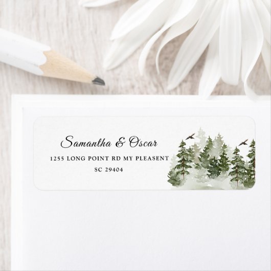 modern Waterverf groen bos met sneeuw Etiket (Insitu)