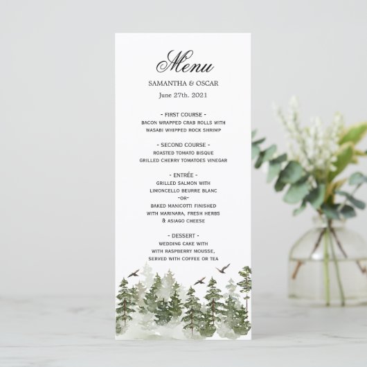 modern Waterverf groen bos met sneeuw Menu (Staand voorkant)