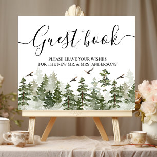 modern Waterverf groen bos met sneeuw Poster