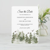 modern Waterverf groen bos met sneeuw Save The Date (Staand voorkant)