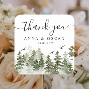 modern Waterverf groen bos met sneeuw Vierkante Sticker