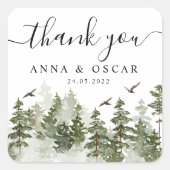 modern Waterverf groen bos met sneeuw Vierkante Sticker (Voorkant)