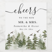 modern Waterverf groen bos met sneeuw Wijn Etiket (Enkel label)