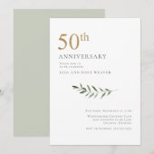 Modern Waterverf Groen Goud 50ste Verjaardag Kaart (Voorkant / Achterkant)