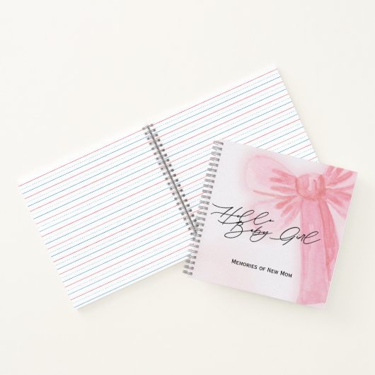 Modern Waterverf Hallo Blush Pink Bow Notitieboek (Binnen)