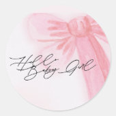 Modern Waterverf Hallo Blush Pink Bow Ronde Sticker (Voorkant)