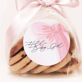 Modern Waterverf Hallo Blush Pink Bow Ronde Sticker
