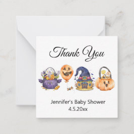 modern waterverf halloween baby shower bedankt notitiekaartje