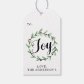 Modern Waterverf Holly Wreath Joy Kerstmis Cadeaulabel (Voorkant)