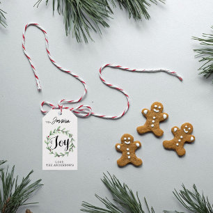 Modern Waterverf Holly Wreath Joy Kerstmis Cadeaulabel