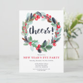Modern waterverf krans script oudejaarsavond kaart (Staand voorkant)