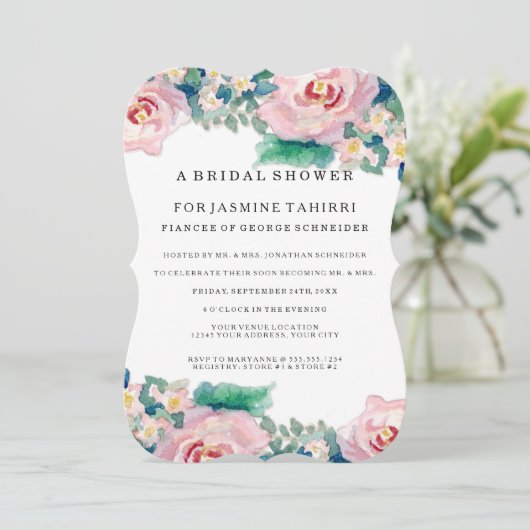 MODERN-Waterverf: Latijnse brede strips met Rozen Kaart (Staand voorkant)