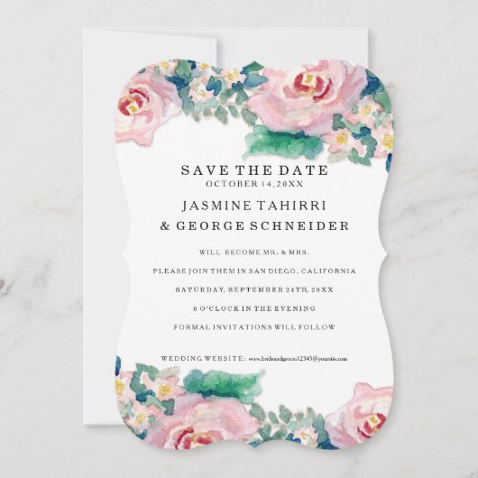 MODERN-Waterverf: Latijnse brede strips met Rozen Save The Date (Voorkant)