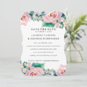 MODERN-Waterverf: Latijnse brede strips met Rozen Save The Date (Staand voorkant)