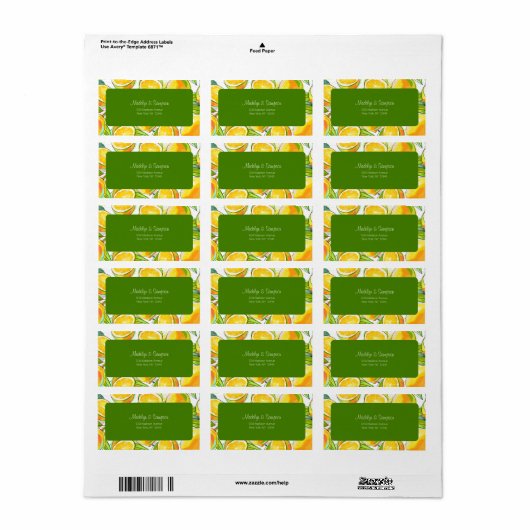 Modern Waterverf Lemon Garden geel Etiket (Full Sheet)