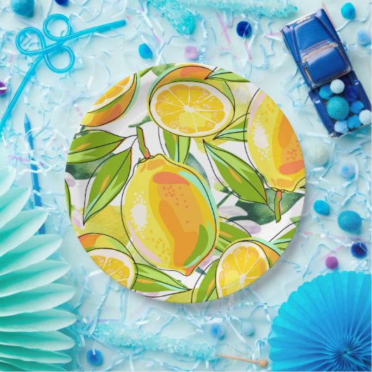 Modern Waterverf Lemon Garden geel Papieren Bordje (Feest)