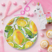 Modern Waterverf Lemon Garden geel Papieren Bordje (Feest)