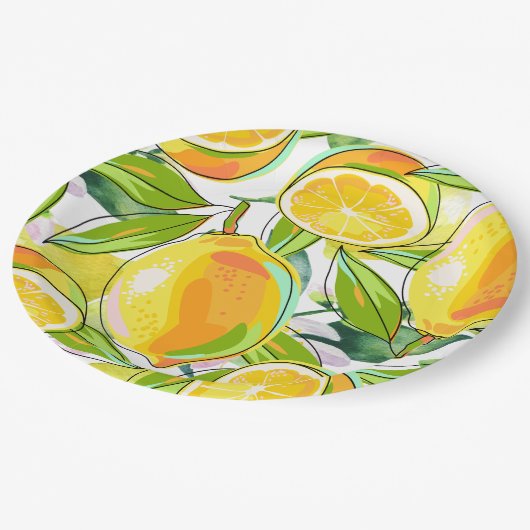 Modern Waterverf Lemon Garden geel Papieren Bordje (Gekanteld)