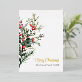 Modern Waterverf Mistletoe Christmas Gold Folie Feestdagenkaart (Staand Voorkant)