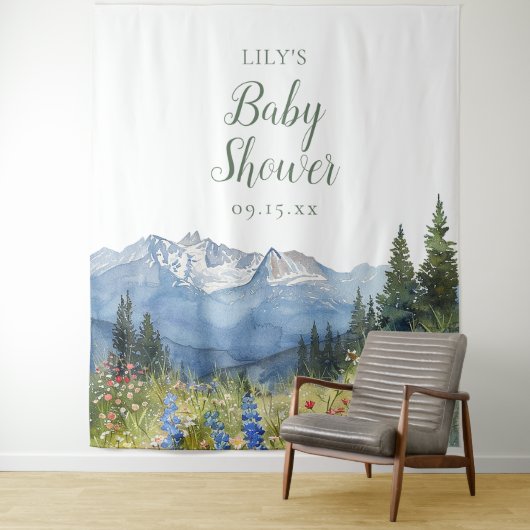 Modern Waterverf Mountain Baby shower Photo Prop Wandkleed (In situ)