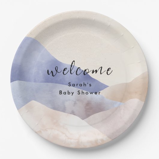 Modern Waterverf Mountain Baby shower Welkom Papieren Bordje (Voorkant)
