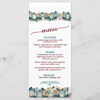 Modern Waterverf Mountain Wedding Menu 4 x 9