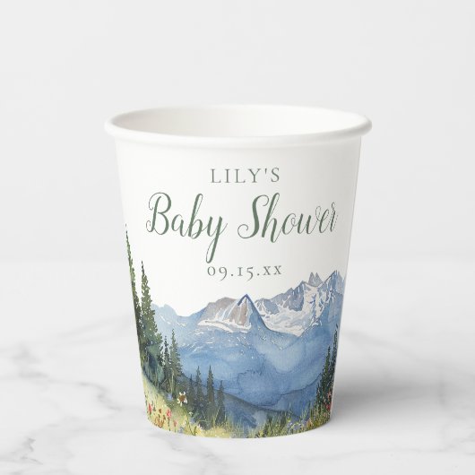 Modern Waterverf Mountain Wildflower Baby shower Papieren Bekers (Achterkant)