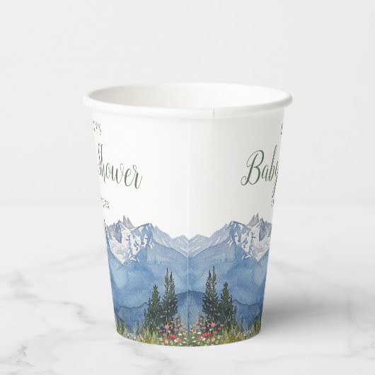 Modern Waterverf Mountain Wildflower Baby shower Papieren Bekers (Rechts)