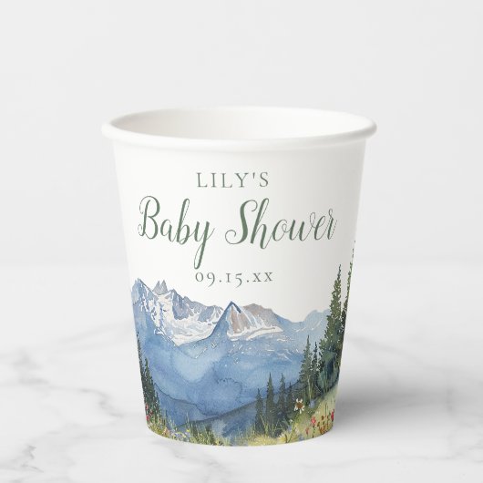 Modern Waterverf Mountain Wildflower Baby shower Papieren Bekers (Voorkant)