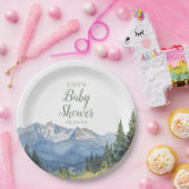 Modern Waterverf Mountain Wildflower Baby shower Papieren Bordje (Feest)