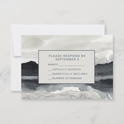 Modern Waterverf Mountains RSVP Card Indigo Cream (Voorkant)